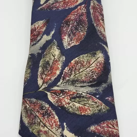 Dark Blue Maroon Beige Leaf Sprawl Pattern Silk VIAGGIO Vintage Business Necktie