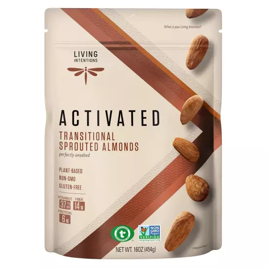 Living Intentions Sprouted Transitional Almonds Nongmo Gluten Free Vegan Pale...