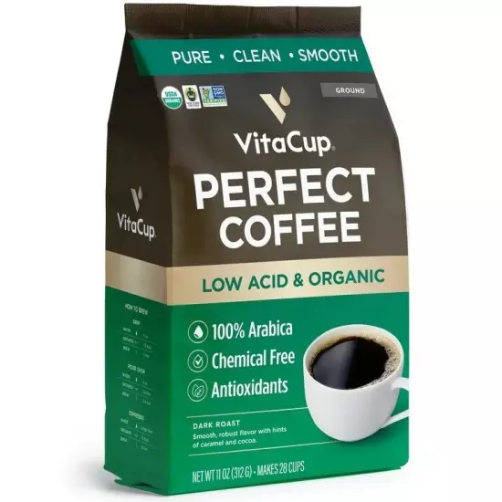 SEALED! VitaCup Perfect Coffee WHOLE BEAN! Low Acid & Organic Dark Roast 11 Oz