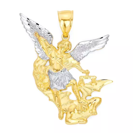 10k/14k Gold Saint Michael Pendant - Two-Tone Archangel Charm, Religious Jewelry