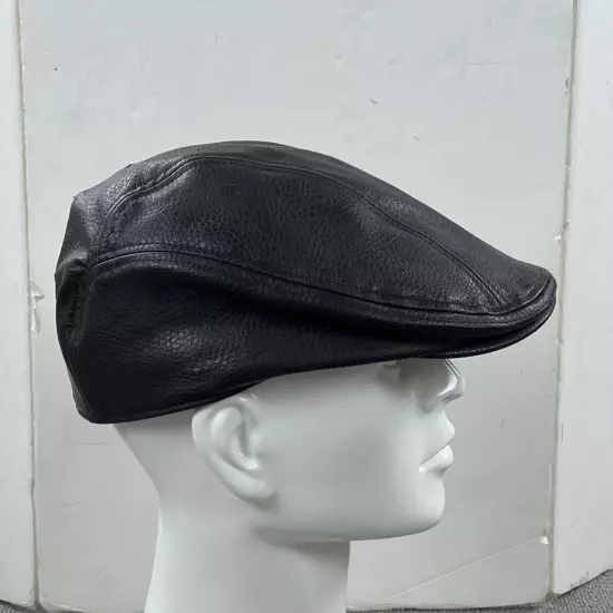 Stetson Hat Mens Small Medium Cabbie Newsboy Cap Brown Faux Leather Lined Flat