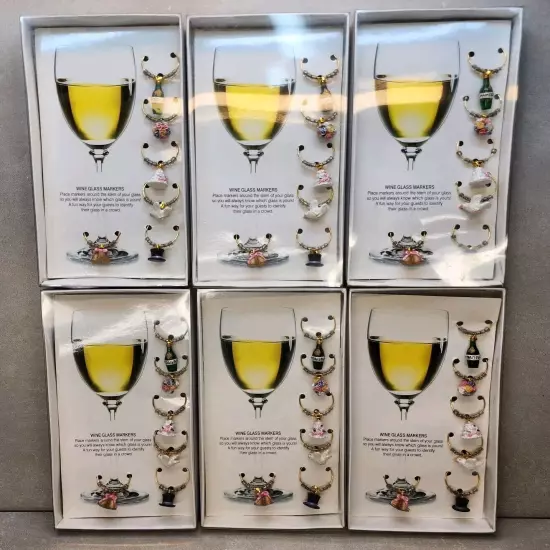 6 New Wine Glass Marker Boxes Wedding Parties Each Box Contains 6 Charms