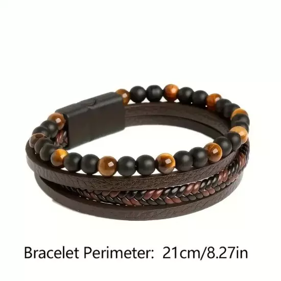 Mens PU Leather Bracelet with Tiger Eye