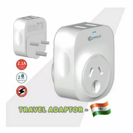 Travel Adapter 2 USB Outlets Power Socket Plug Australia To India South Africa