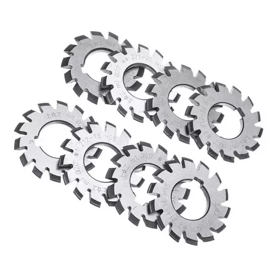 8pcs HSS M1-Diameter 22mm PA20° 20 Degree #1-8 Involute Gear Cutters-Set New