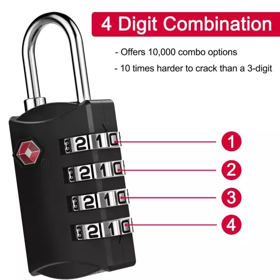 Luggage Lock, TSA Approved Travel Lock, 4 Digit Combination Padlock with Flex...