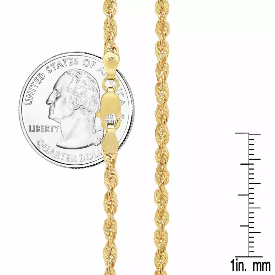 10k Yellow Gold Light 2mm-7mm D/Cut Rope Chain Necklace Size 16"-30" Hollow