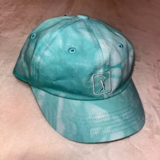 PGA Tour Clubhouse Golf Mens Turquoise White Washed Adjustable Cap Hat