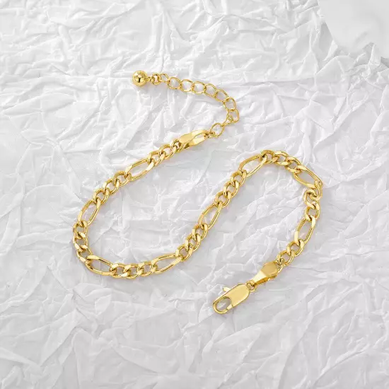 Fashion 18K Yellow Gold Plated Figaro Chain Bracelet for Men Women 8mm 8'