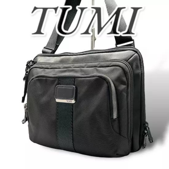 Tumi Shoulder Bag Alpha Leather Nylon Crossbody Black