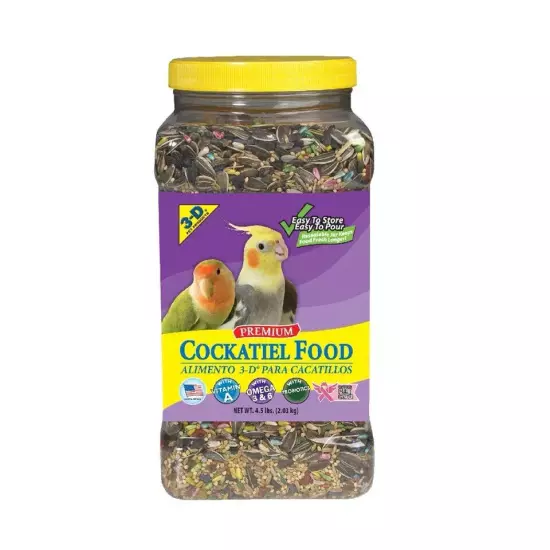 3-D Pet Products Premium Cockatiel Bird Food, Seeds, 4.5 Lb. Jar