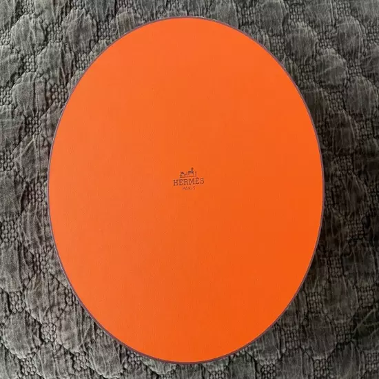 LARGE EMPTY HERMES PARIS LOGO GIFT BOX ORANGE ROUND HAT PLATTER PLATE STORAGE