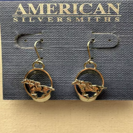 American Silversmiths Silver Tone Horse & Jockey Dangling Pierced Earrings