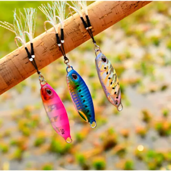 Lot 5pcs Slow Fall Pitch Fishing Lures Sinking Lead Metal Flat Jigging Bait Hook