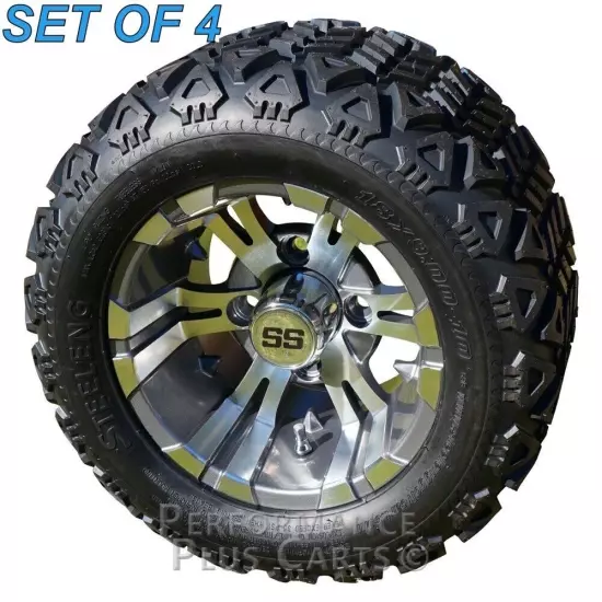 Vampire 10" Gunmetal Golf Cart Wheels with 18" All Terrain Tires - Set of 4