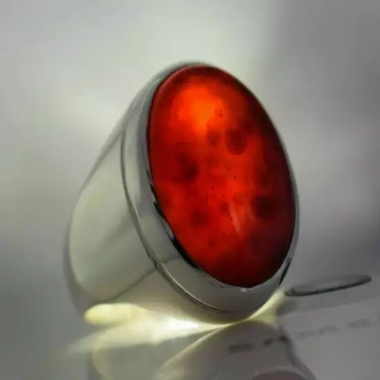 Big Agate Sterling Silver Ring - Mens Black Blood Red Yemeni Aqeeq