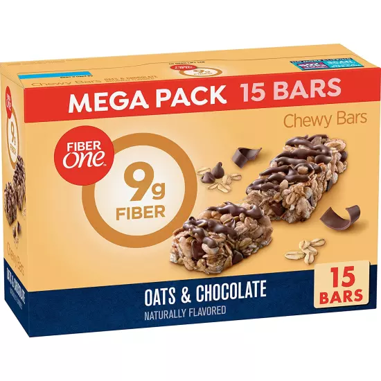 Chewy Bars, Oats & Chocolate, Fiber Snacks, Mega Pack, 15 Ct