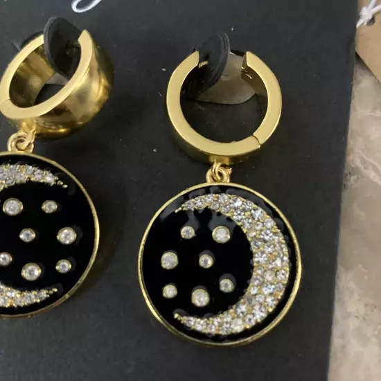 J. Crew Luna Coin Huggie Drop Statement Earrings NWT Pave Moon Celestial Enamel!