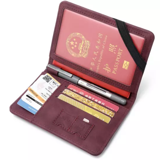 Family Travel Wallet Passport Holder RFID Blocking Document Organizer Bag Case