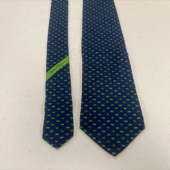 Salvatore Ferragamo Men's Navy Blue & Green Elephant Silk Neck Tie $295