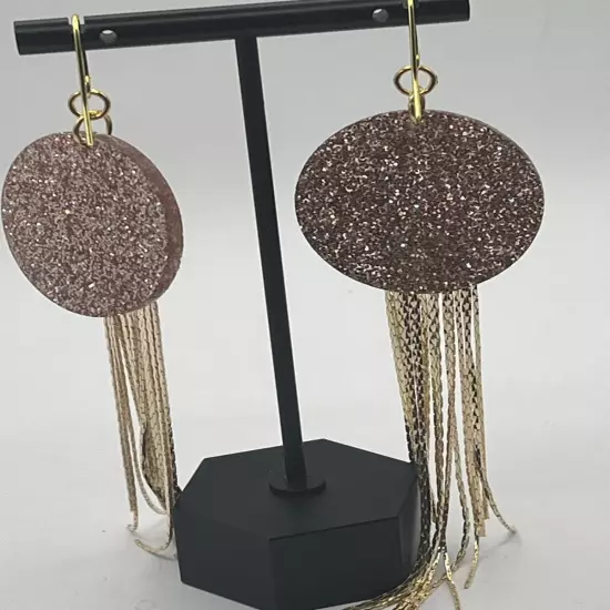 18K Gold Glamour Fringe Earrings: Champagne Pink Glitter