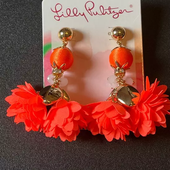 Lilly Pulitzer “Full Bloom” Earrings in Tangelo NEW on Card