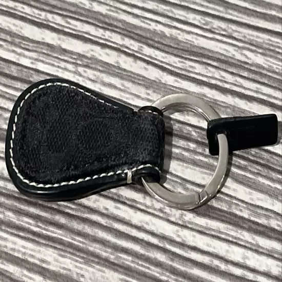 COACH Black Key Ring Fob Signature C Monogram Logo Canvas Jacquard Leather New