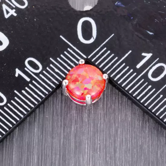 Red Fire Opal 8mm Round Cabochon Silver Jewelry Women Simple Stud Earrings