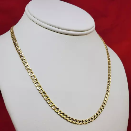 10K Solid Yellow Gold 2mm-7.5mm Curb Cuban Chain Link Necklace Bracelet 7"-30"