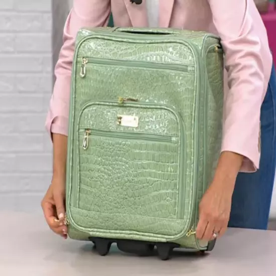 Samantha Brown Croco Embossed Spinner Luggage Travel Underseater Bag Sage Green