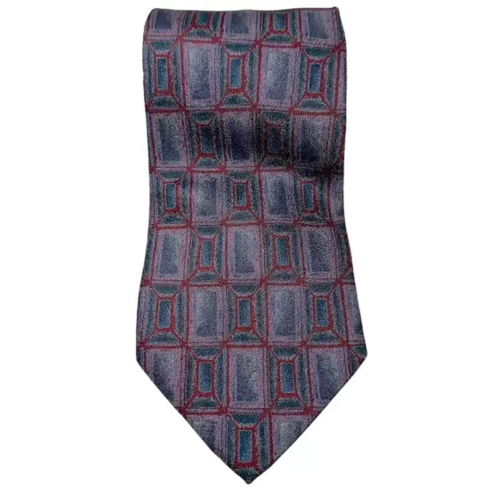 Barney’s New York Men’s Silk Purple Red Gray Medallion Print Necktie Tie