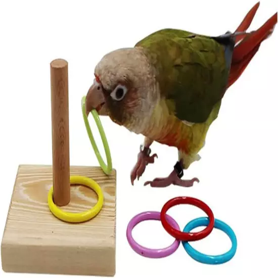 A Set of Parrot Intelligence Training Toys, Colorful Stackable Rings Small Sun R