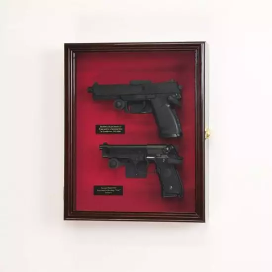 Gun Display Case 2 Guns Black & White Wood Handgun Pistol Revolver Lock US Frame