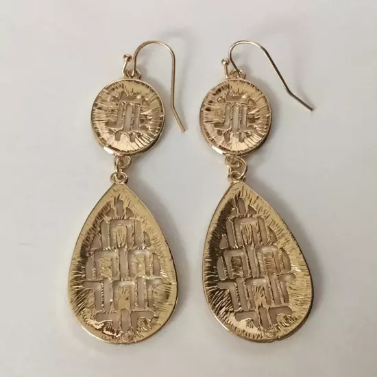 Nine West Drop Dangle Hook Earrings Filigree Gold Tone & Silver Sparkle