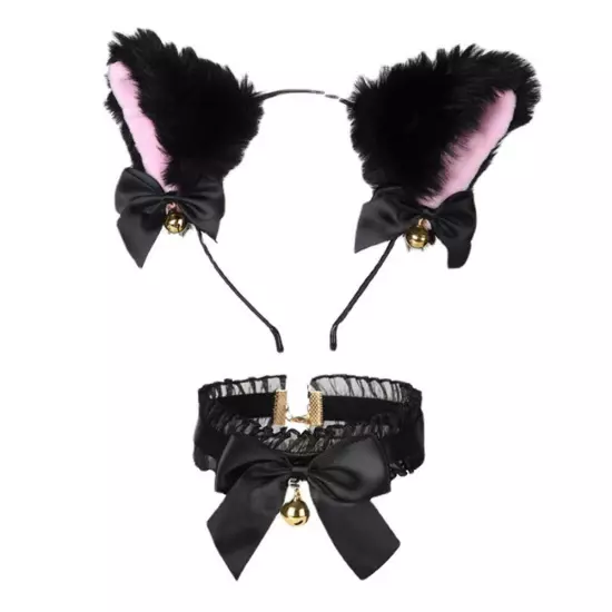 Cat Ear Bow Headband Claw Gloves Cosplay Plush Hairband Women Girl Headwear'