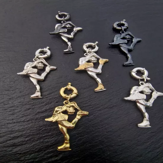 Silver Figure Skating Zipper Pendant Sports Jewelry Gift.