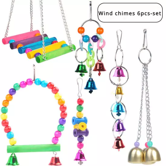 Wooden Bird Play Toy Cage Bell Bridge Hanging Accessories for Birds Parakeets