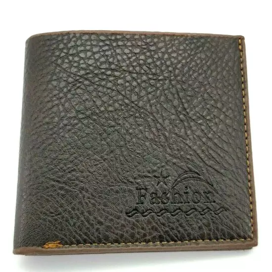 Men Leather Bi-Fold Wallet Brown Textured