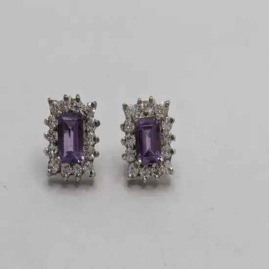 Sterling Silver 925 Amethyst & Cubic Zirconia Stud Earrings