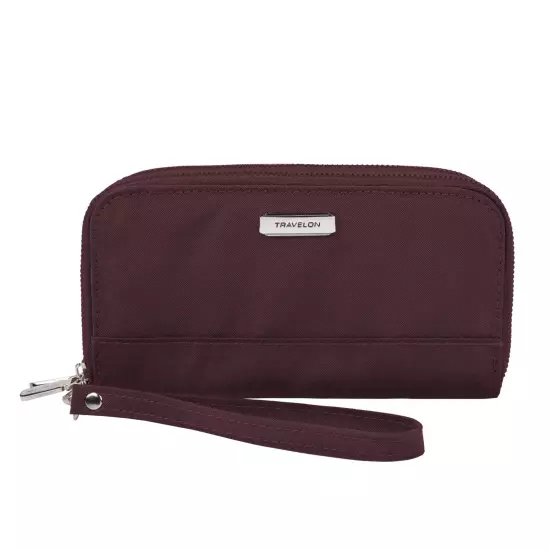 Travelon RFID Blocking Double Zip Wallet Dark Bordeaux 7.5 x 4 x 1.25