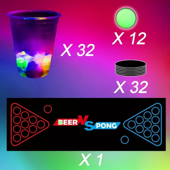 Glowing Pong Table Mat Set Party Beverage Pong Game for Indoor Outdoor Party Eve