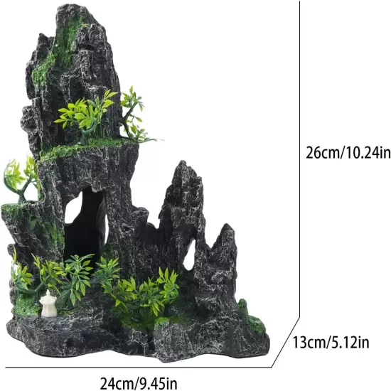 Mountain View Aquarium Ornament with Tree House Cave Bridge Resin