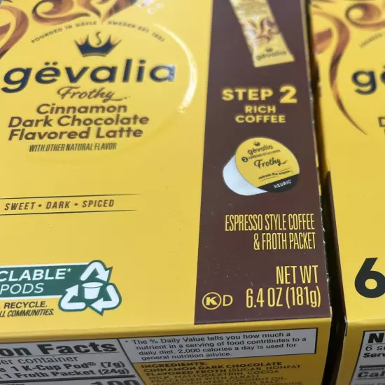 LOT OF 3 Gevalia Frothy Cinnamon Dark Chocolate, 6 K-Cup Pods, BB 8/24