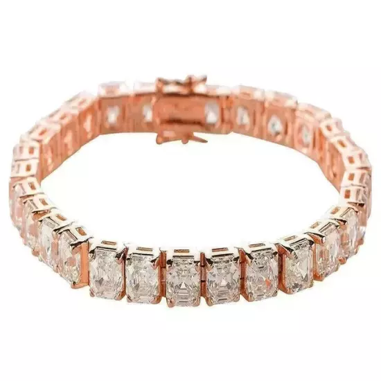 8.0Ct Asscher Cut Lab Created Diamond Men's Tennis Bracelet 14K Rose Gold Finish