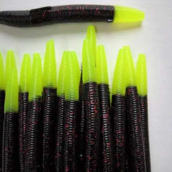 100 pk 4" Senko Style - BLACK NEON CHARTREUSE TIP- Soft Plastic Worms -SCENT-USA