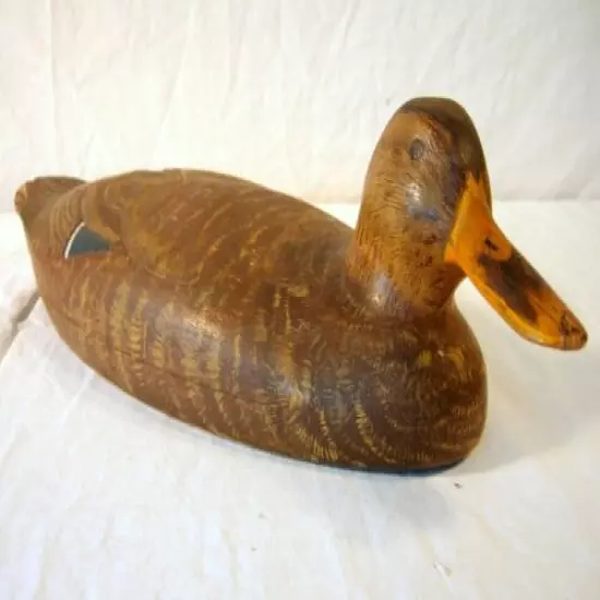 Antique Duck Decoy Pre 1950 Carved Tail Feathers Original Paint 2 Pc. Body