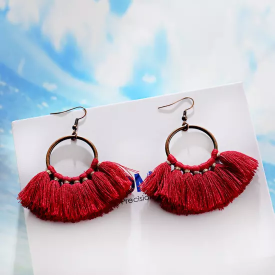 Fashion Women Bohemian Earrings Long Tassel Fringe Drop Dangle Ear Stud Jewelry