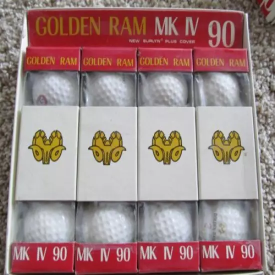 DOZEN UNUSED GOLDEN RAM GOLF BALLS IN THE ORIGINAL DOZEN BOX-STP LOGO'D