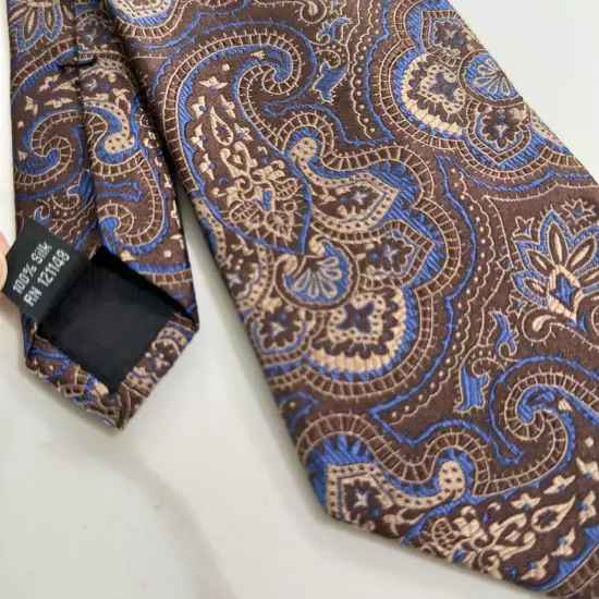 MICHAEL KORS MENS TIE PAISLEY 100% Silk BROWN, BLUE AND TAN.