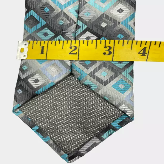 Croft & Barrow Teal Silver Gray Geometric Silk Necktie Tie Men's 3.5" x 58"